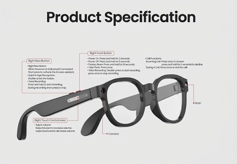 Q8 AI Smart Glasses – HD Camera, Music, Call Translation & Smart Audio Eyewear