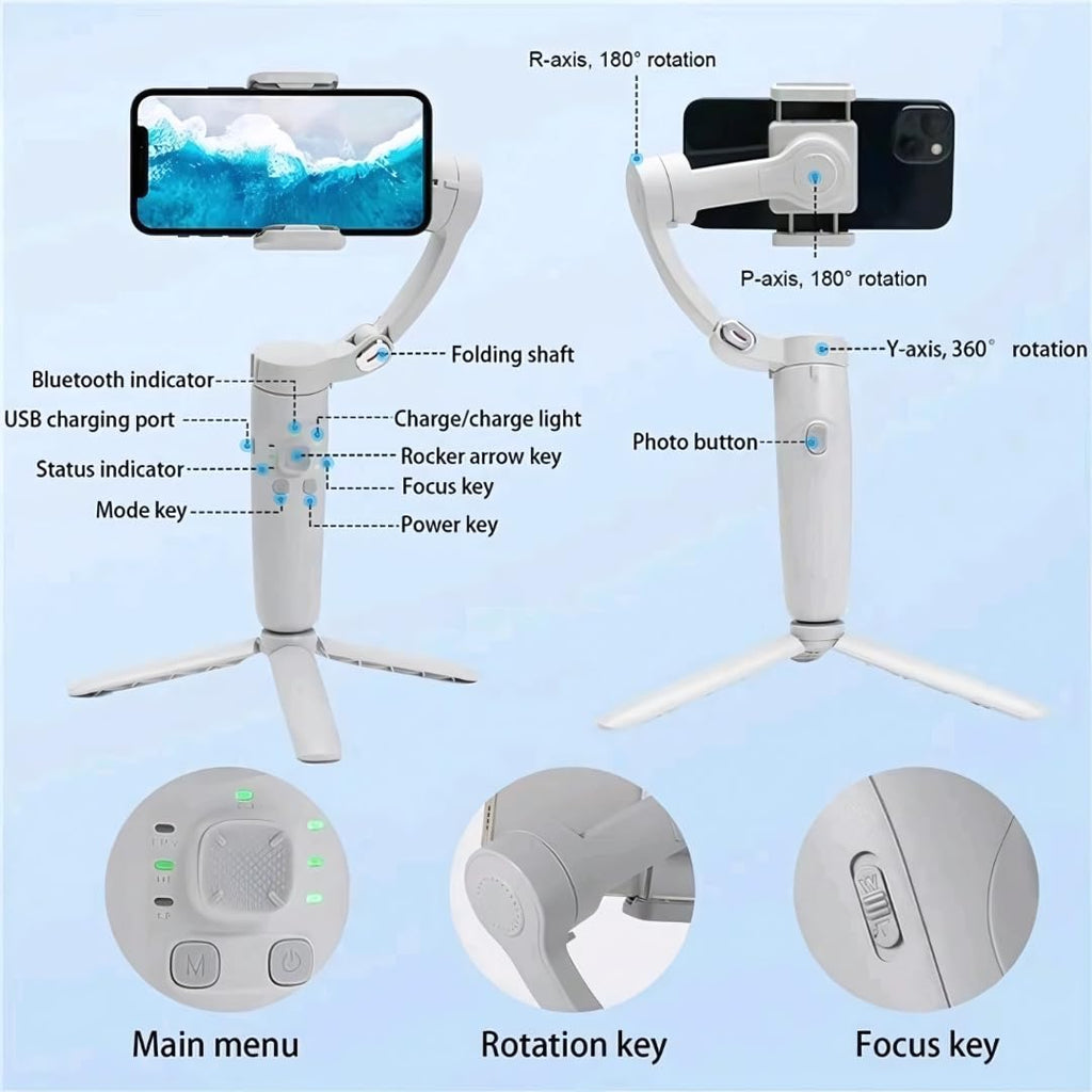 3-Axis Handheld Smartphone Gimbal Stabilizer with Tripod & Rechargeable Battery for Smooth Video Shooting