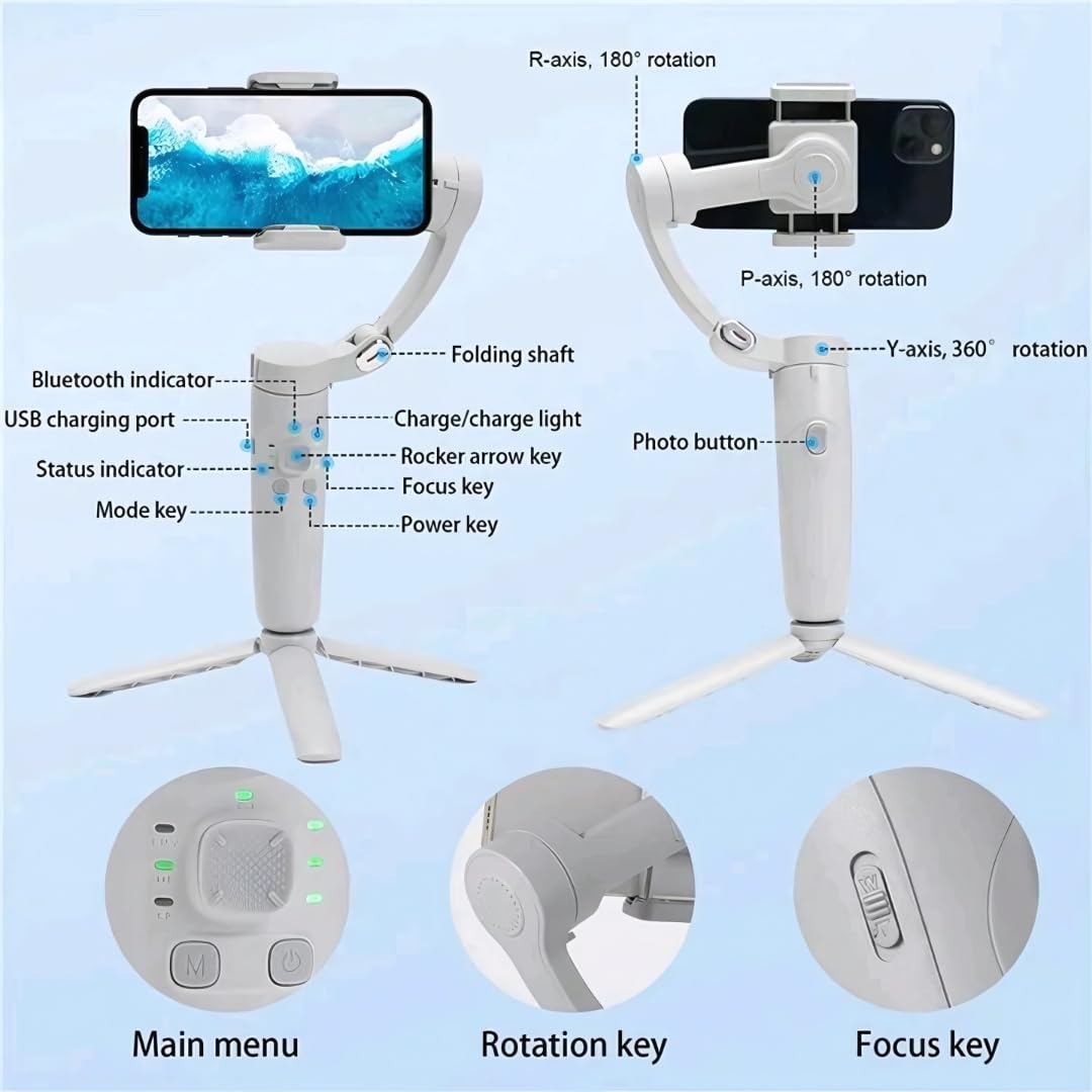 3-Axis Handheld Smartphone Gimbal Stabilizer with Tripod & Rechargeable Battery for Smooth Video Shooting