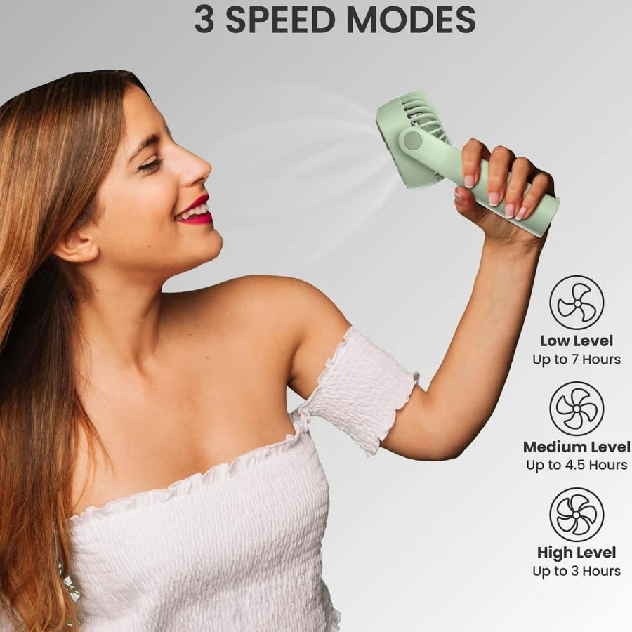 Rechargeable Portable Handheld Fan with 3 Speed Modes – Long Battery Life Mini Cooling Fan